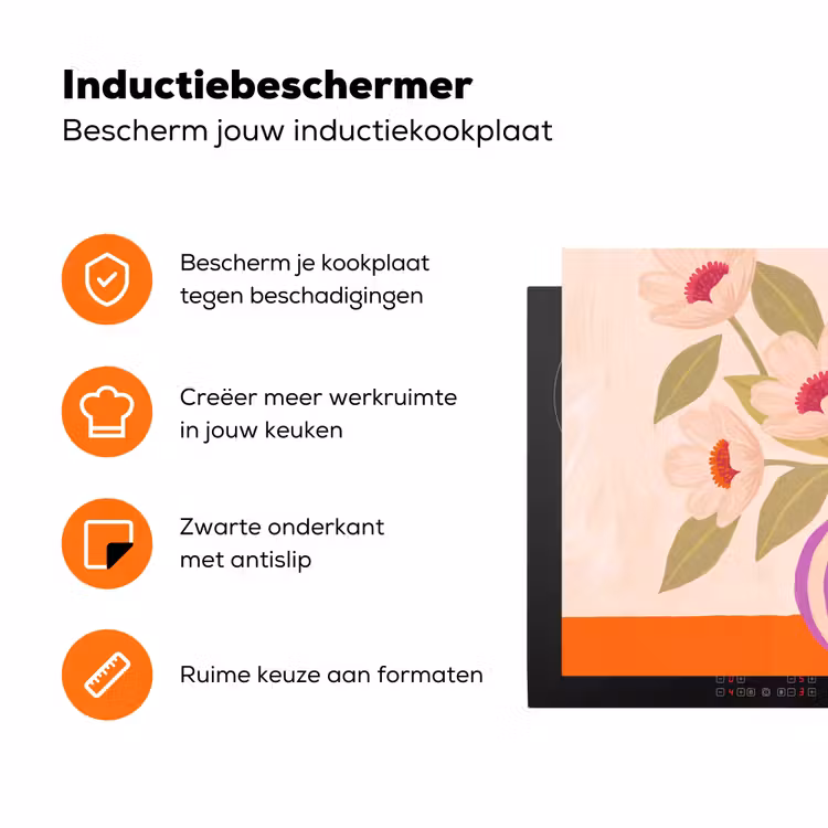 Bloemen - Vaas - Abstract - Paars - Oranje Inductie beschermer vinyl 3mm klein -zzzzzzz-td-ups