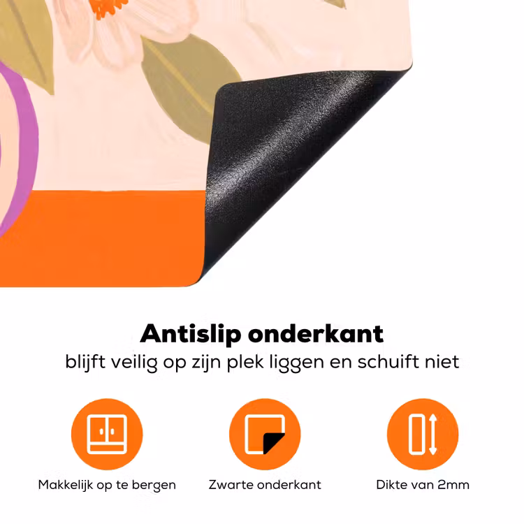 Bloemen - Vaas - Abstract - Paars - Oranje Inductie beschermer vinyl 3mm klein -zzzzzzz-td-onderkant