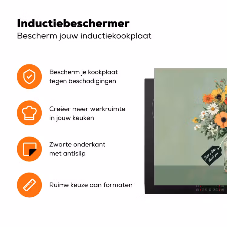 Bloemen - Vaas - Kaartje Inductie beschermer vinyl 3mm klein -zzzzzzz-td-ups