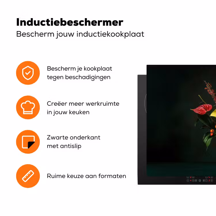 Bloemen - Vaas - Zwart Inductie beschermer vinyl 3mm klein -zzzzzzz-td-ups
