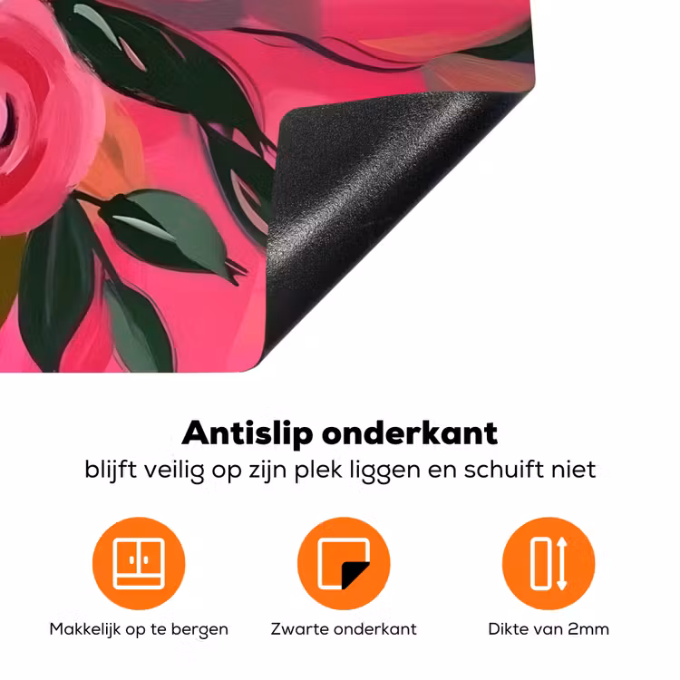 Bloemen - Verf - Roze Inductie beschermer vinyl 3mm klein -zzzzzzz-td-onderkant