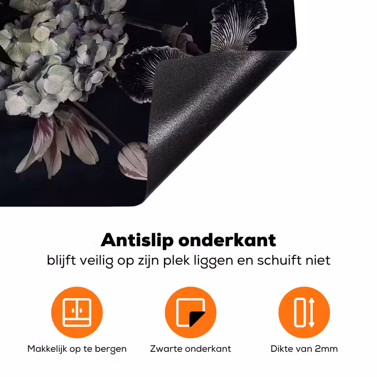 Bloemen - Vintage - Pastel - Zwart - Boeket Inductie beschermer vinyl 3mm groot -zzzzzzz-td-onderkant