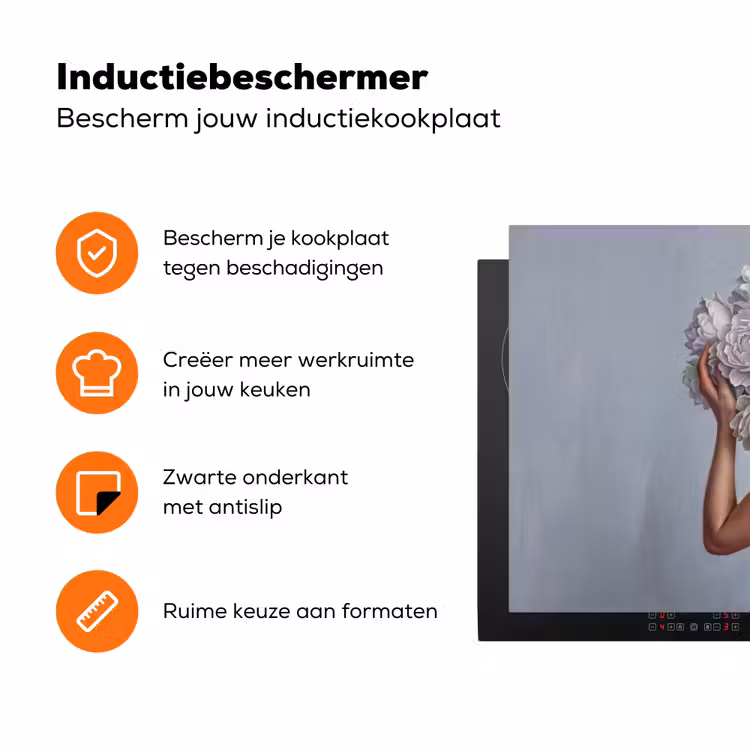 Bloemen - Vrouw - Wit Inductie beschermer vinyl 3mm klein -zzzzzzz-td-ups