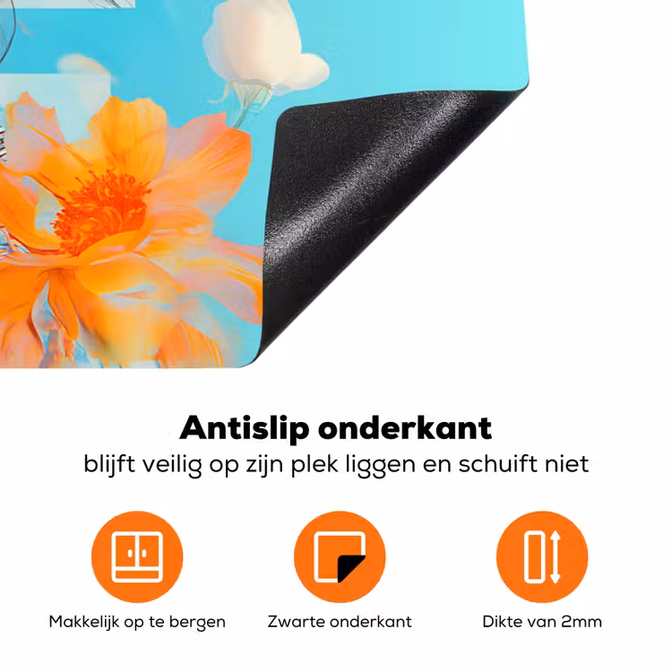 Bloemen - Vrouw - Zonnebril - Blauw Inductie beschermer vinyl 3mm klein -zzzzzzz-td-onderkant