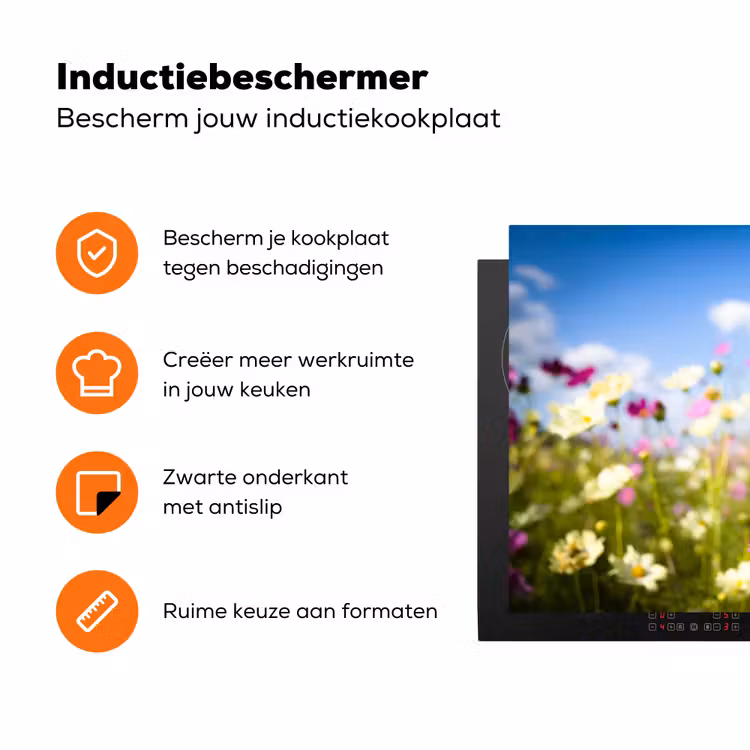 Bloemen - Wei - Paars - Gras - Wit - Wolken - Blauw Inductie beschermer vinyl 3mm klein -zzzzzzz-td-ups