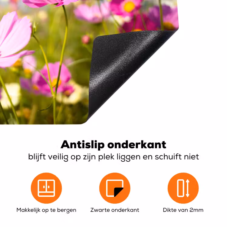 Bloemen - Wei - Paars - Gras - Wit - Wolken - Blauw Inductie beschermer vinyl 3mm klein -zzzzzzz-td-onderkant
