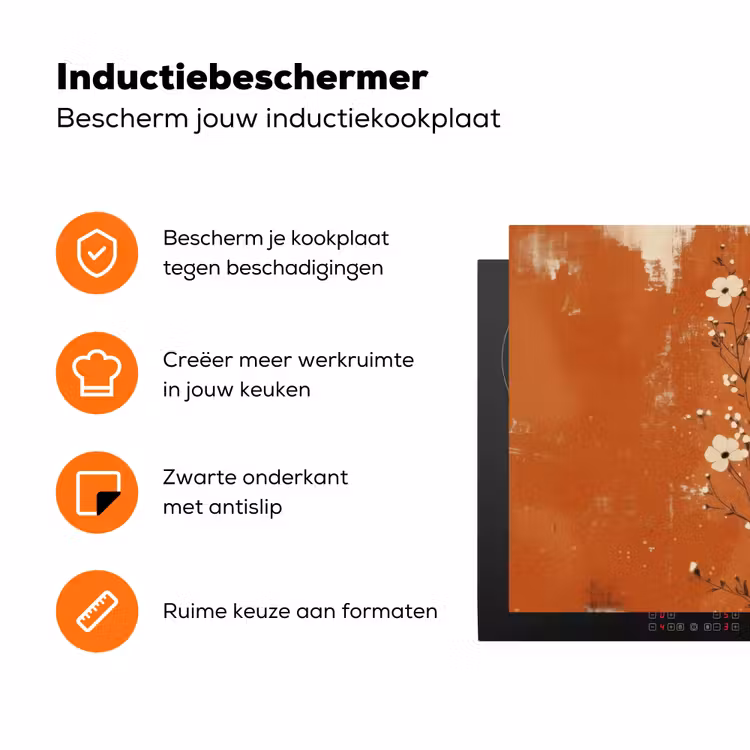 Bloemen - Wit - Subtiel - Roestkleur Inductie beschermer vinyl 3mm klein -zzzzzzz-td-ups