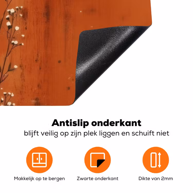 Bloemen - Wit - Subtiel - Roestkleur Inductie beschermer vinyl 3mm klein -zzzzzzz-td-onderkant