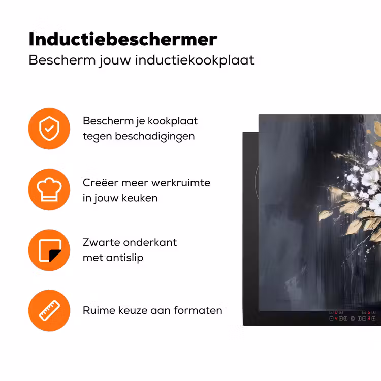 Bloemen - Wit - Vaas - Abstract Inductie beschermer vinyl 3mm klein -zzzzzzz-td-ups