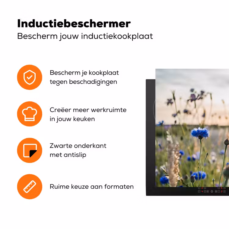 Bloemen - Zomer - Korenbloem - Blauw - Zon - Wolken Inductie beschermer vinyl 3mm klein -zzzzzzz-td-ups