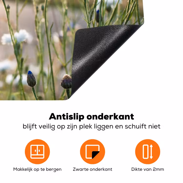 Bloemen - Zomer - Korenbloem - Blauw - Zon - Wolken Inductie beschermer vinyl 3mm klein -zzzzzzz-td-onderkant