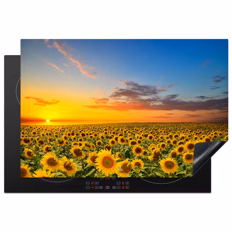 Bloemen - Zonnebloem - Zonsondergang - Nacht - Oranje Inductie beschermer vinyl 3mm klein -3d
