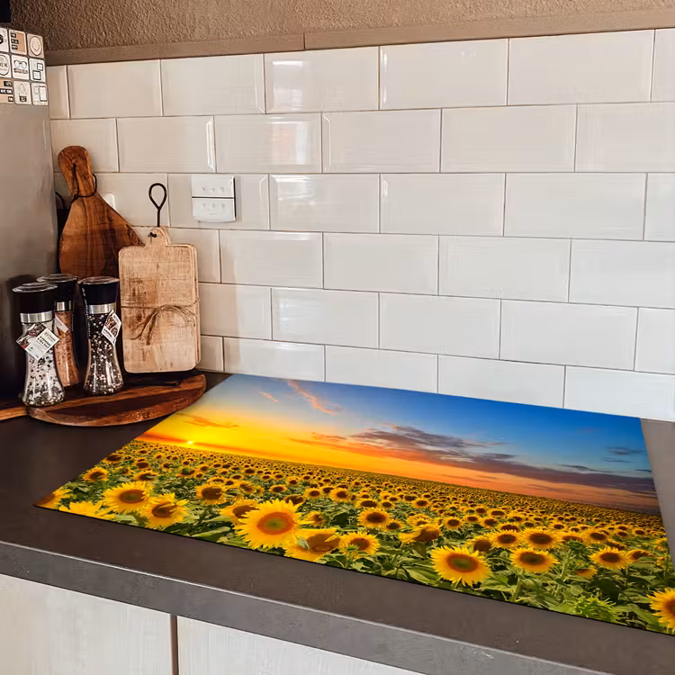 Bloemen - Zonnebloem - Zonsondergang - Nacht - Oranje Inductie beschermer vinyl 3mm klein -sfeer3