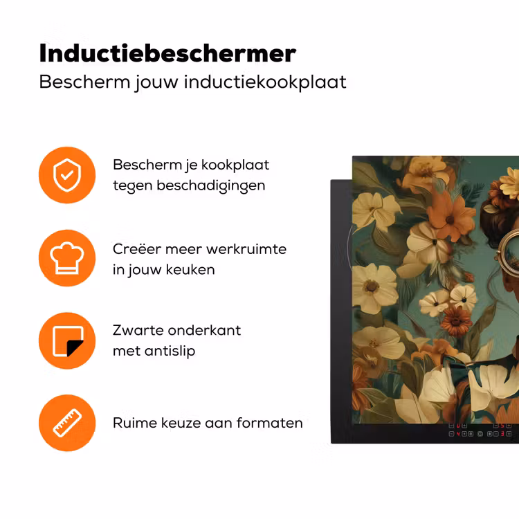 Bloemenkrans - Vrouwengezicht - Zonnebril - Oranje Inductie beschermer vinyl 3mm klein -zzzzzzz-td-ups