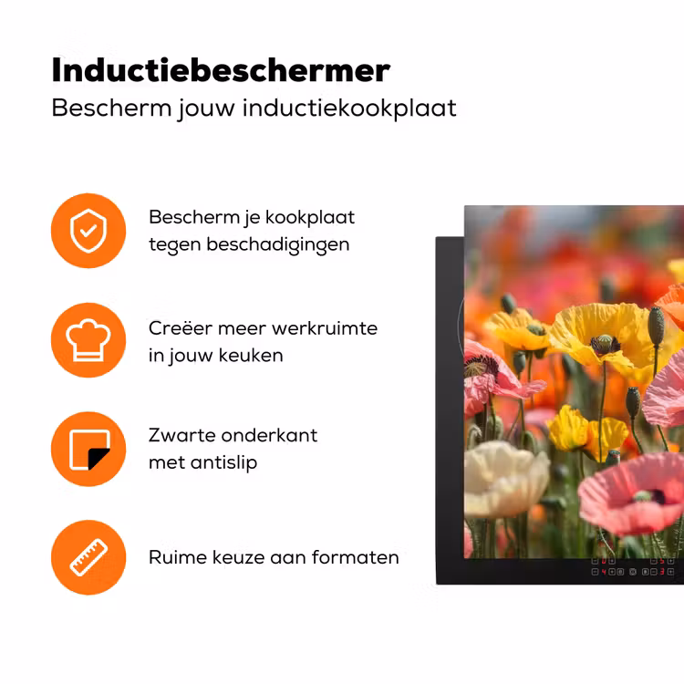 Bloemenveld - Klaprozen - Kleurrijk Inductie beschermer vinyl 3mm klein -zzzzzzz-td-ups