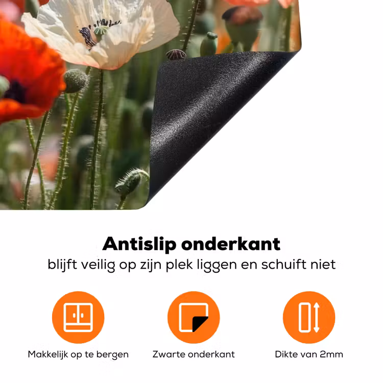 Bloemenveld - Klaprozen - Kleurrijk Inductie beschermer vinyl 3mm klein -zzzzzzz-td-onderkant