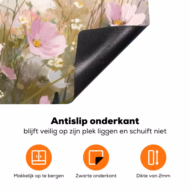 Bloemenveld - Lichte tinten - Geschilderd Inductie beschermer vinyl 3mm klein -zzzzzzz-td-onderkant