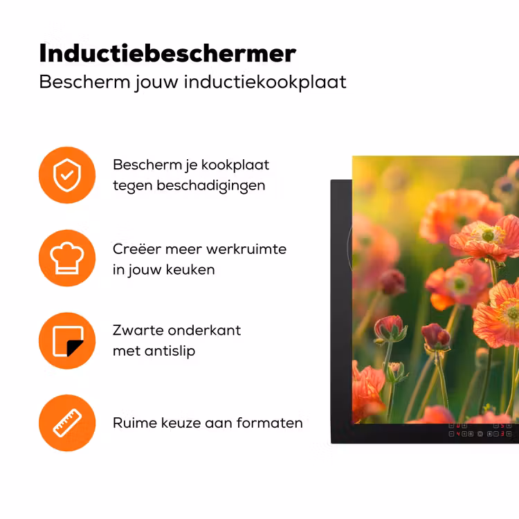 Bloemenveld - Zonnestralen - Oranje Inductie beschermer vinyl 3mm klein -zzzzzzz-td-ups
