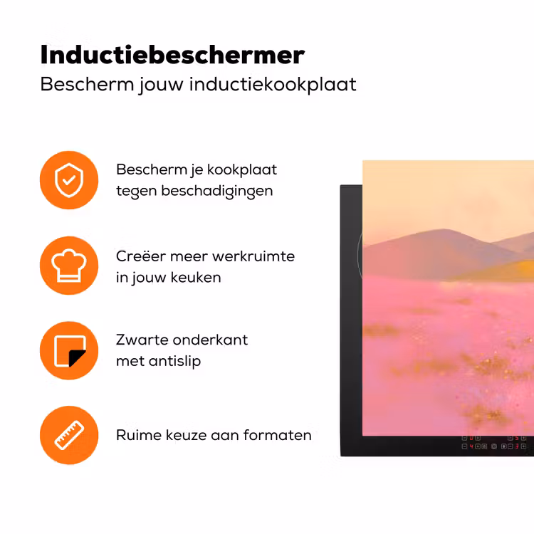 Bloemenweide - Heuvels - Silhouet - Roze Inductie beschermer vinyl 3mm klein -zzzzzzz-td-ups