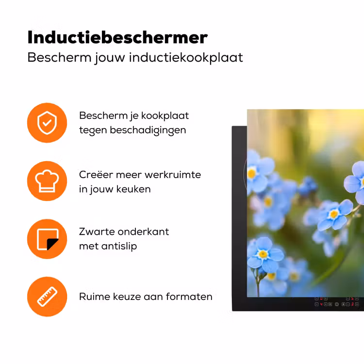 Bloemetjes - Blauw - Vergeet mij nietjes Inductie beschermer vinyl 3mm klein -zzzzzzz-td-ups