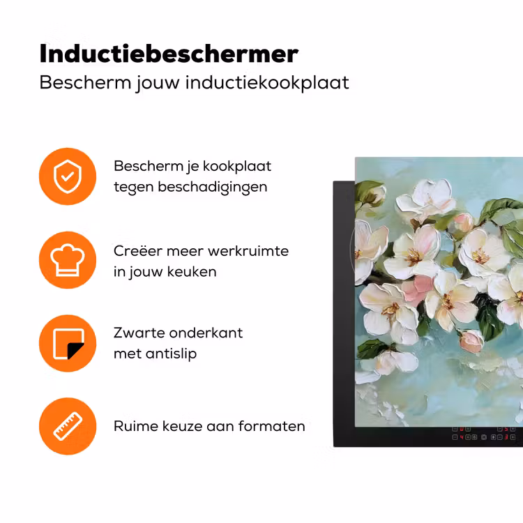 Bloesem - Bladeren - Lichtblauw Inductie beschermer vinyl 3mm klein -zzzzzzz-td-ups