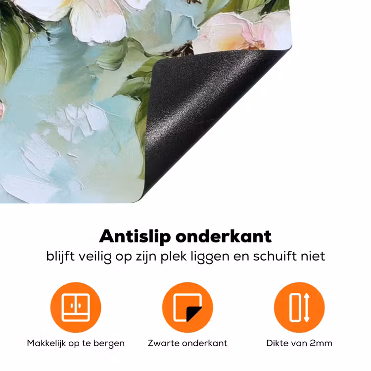 Bloesem - Bladeren - Lichtblauw Inductie beschermer vinyl 3mm klein -zzzzzzz-td-onderkant
