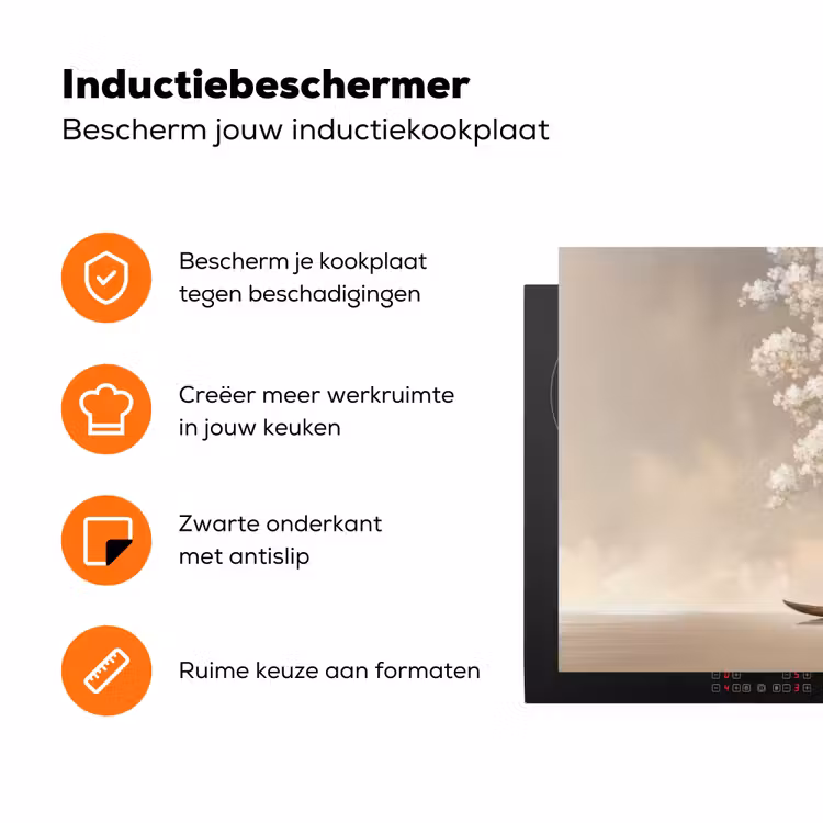 Bloesems - Wit - Boot - Minimalistisch Inductie beschermer vinyl 3mm klein -zzzzzzz-td-ups