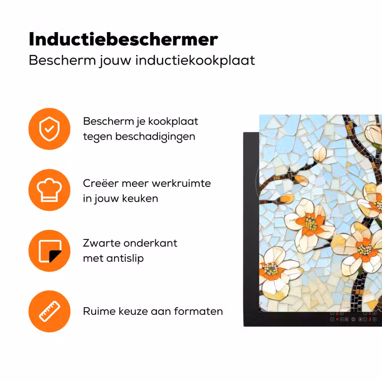 Bloesems - Wit - Mozaïek - Tak Inductie beschermer vinyl 3mm klein -zzzzzzz-td-ups