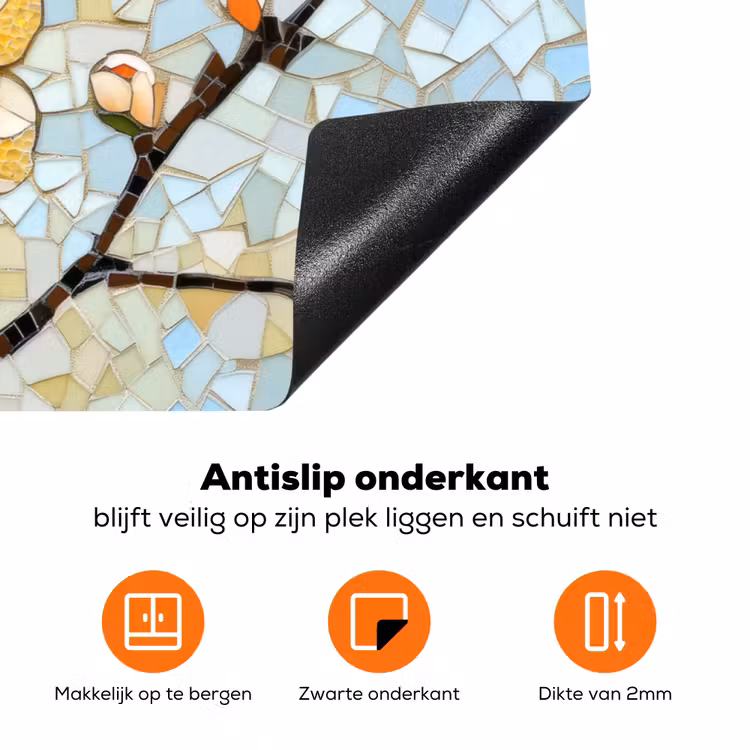 Bloesems - Wit - Mozaïek - Tak Inductie beschermer vinyl 3mm klein -zzzzzzz-td-onderkant