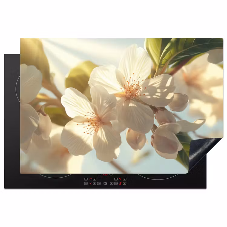 Bloesems - Wit - Zonnestralen -  Bloemblaadjes Inductie beschermer vinyl 3mm klein -3d