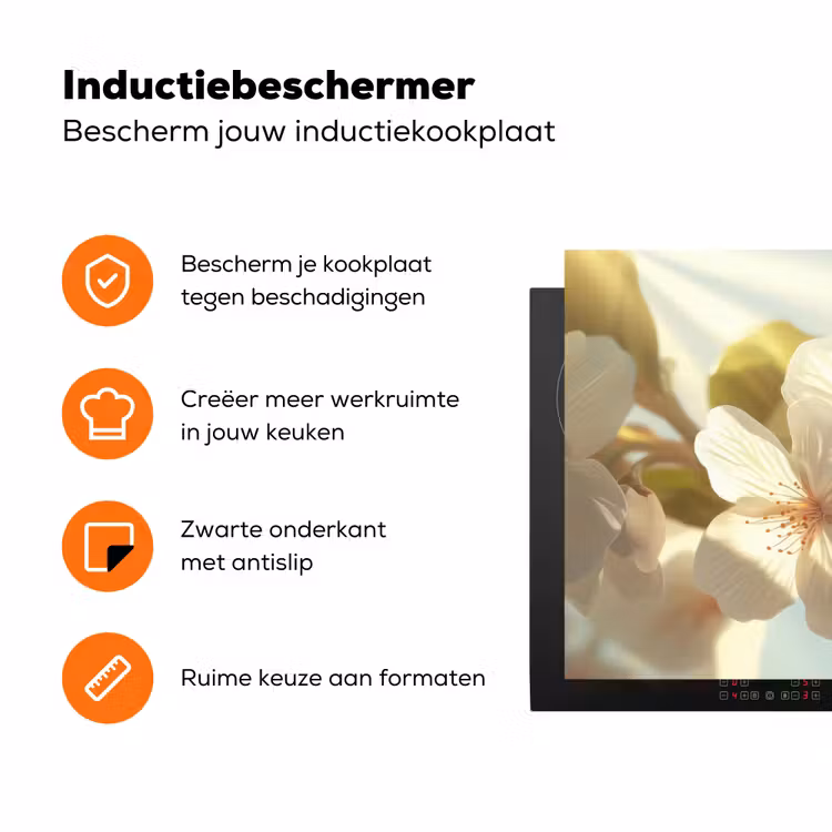 Bloesems - Wit - Zonnestralen -  Bloemblaadjes Inductie beschermer vinyl 3mm klein -zzzzzzz-td-ups