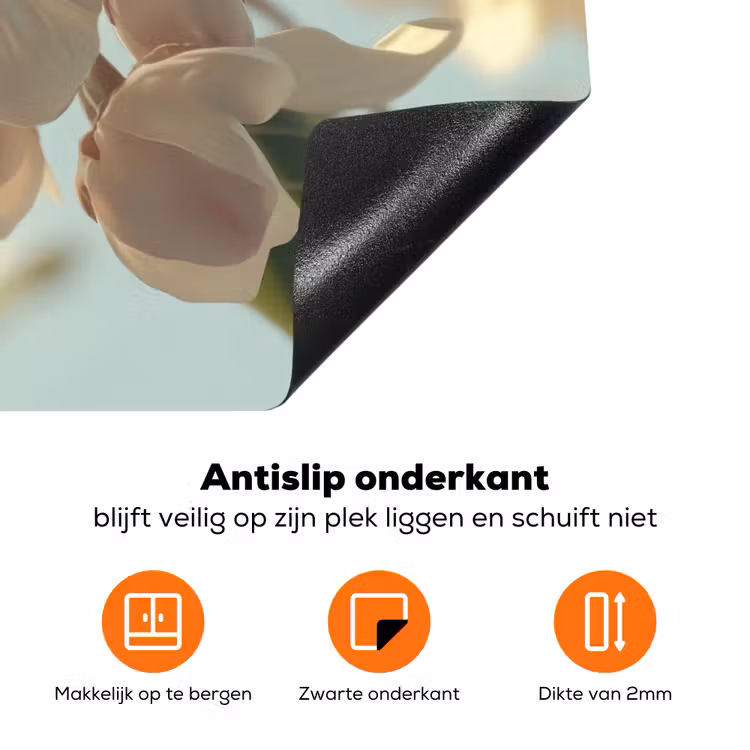 Bloesems - Wit - Zonnestralen -  Bloemblaadjes Inductie beschermer vinyl 3mm klein -zzzzzzz-td-onderkant