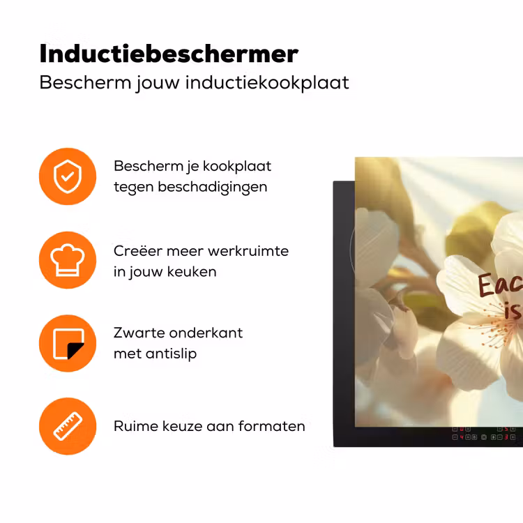 Bloesems - Zonlicht - Quote - Wit Inductie beschermer vinyl 3mm klein -zzzzzzz-td-ups