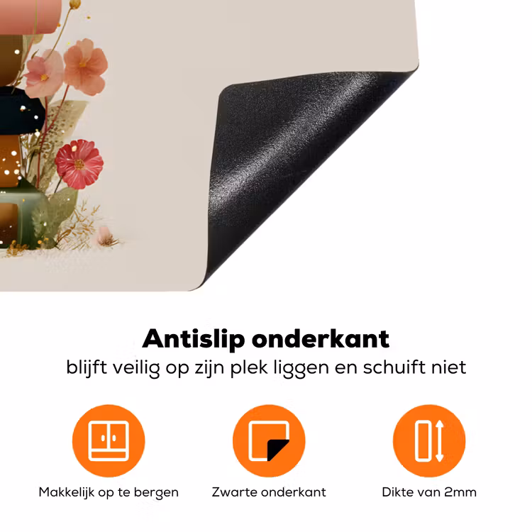 Boeken - Stapel - Bloemen - Kleurrijk Inductie beschermer vinyl 3mm klein -zzzzzzz-td-onderkant