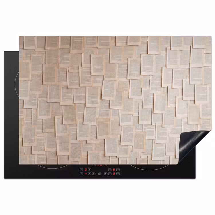 Boekpagina - Collage - Literatuur - Vintage - Beige Inductie beschermer vinyl 3mm klein -3d