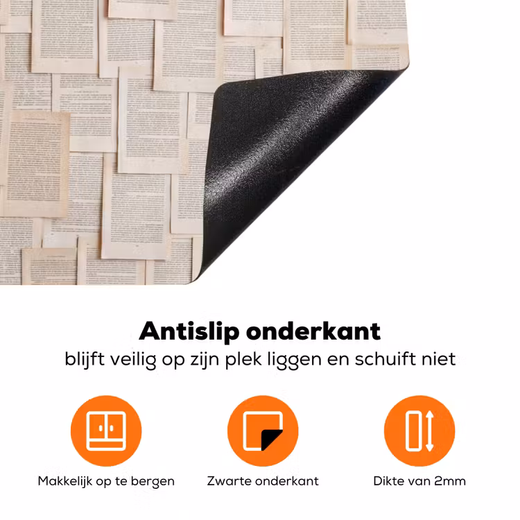 Boekpagina - Collage - Literatuur - Vintage - Beige Inductie beschermer vinyl 3mm klein -zzzzzzz-td-onderkant