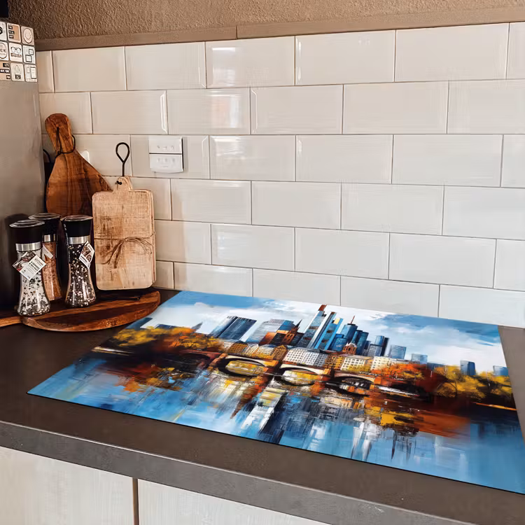 Bomen Frankfurt- Stad - Skyline - Brug Inductie beschermer vinyl 3mm klein -sfeer3