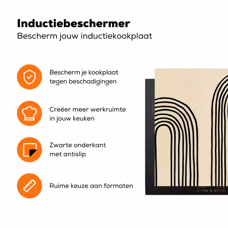 Boogvormen - Zwart - Strak Inductie beschermer vinyl 3mm klein -zzzzzzz-td-ups