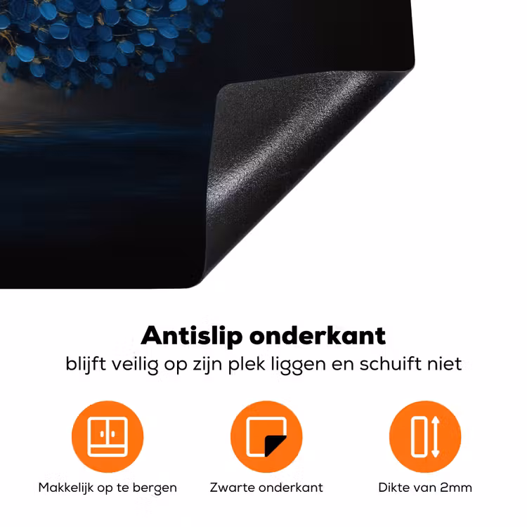 Boom - Blauw - Bladeren - Penseelstreken Inductie beschermer vinyl 3mm klein -zzzzzzz-td-onderkant