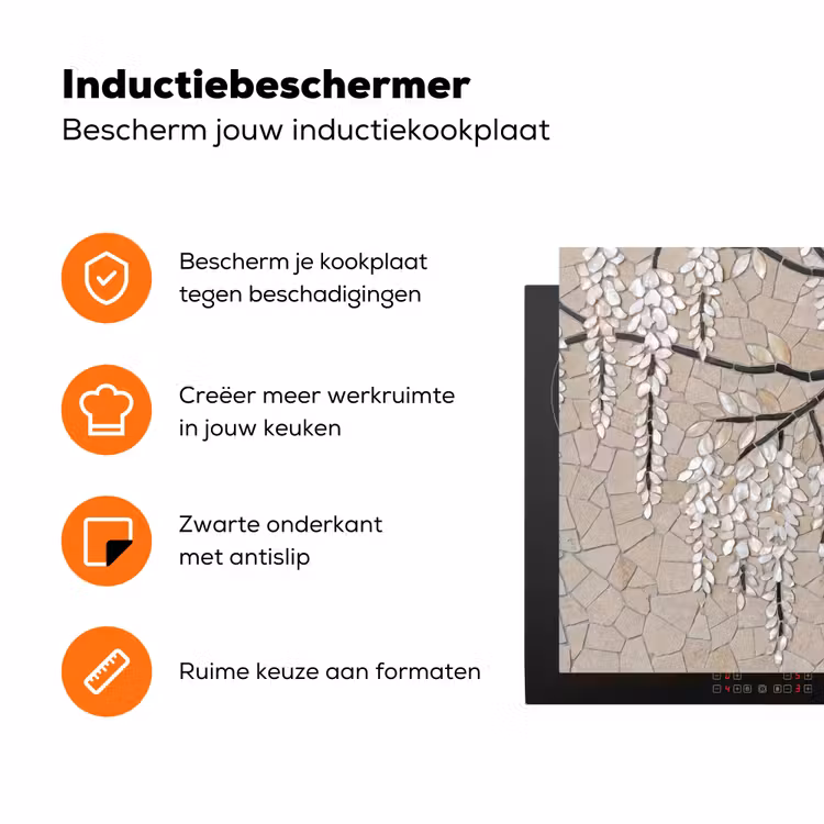 Boom - Bloemen - Mozaïek - Kunst - Wit Inductie beschermer vinyl 3mm klein -zzzzzzz-td-ups