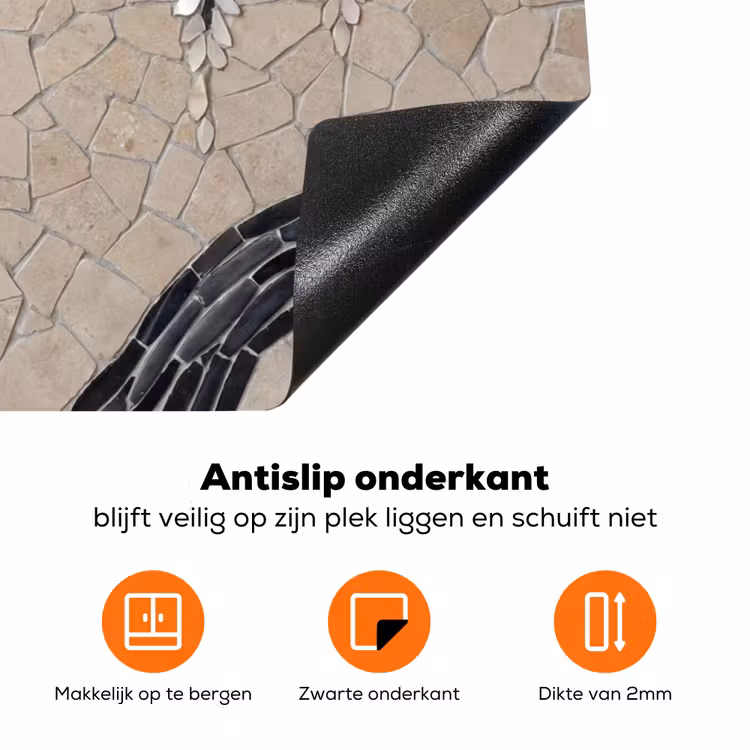 Boom - Bloemen - Mozaïek - Kunst - Wit Inductie beschermer vinyl 3mm klein -zzzzzzz-td-onderkant