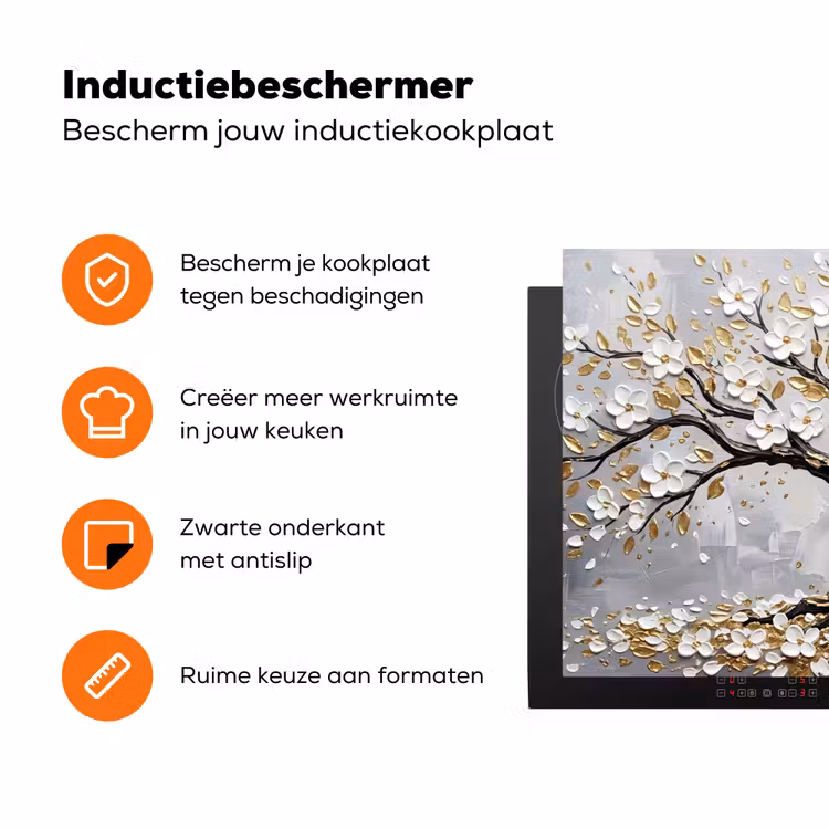 Boom - Bloemen - Natuur - Abstract - Wit Inductie beschermer vinyl 3mm klein -zzzzzzz-td-ups