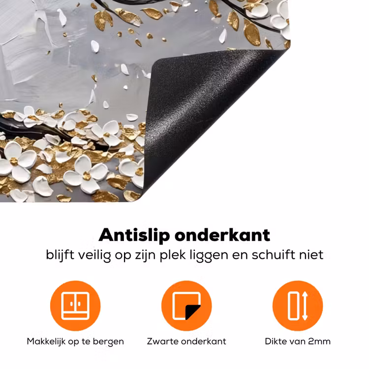 Boom - Bloemen - Natuur - Abstract - Wit Inductie beschermer vinyl 3mm klein -zzzzzzz-td-onderkant