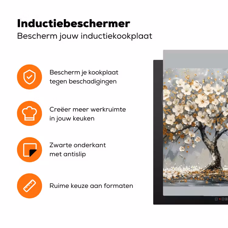 Boom - Bloemen - Wit - Natuur - Kunst Inductie beschermer vinyl 3mm middel -zzzzzzz-td-ups