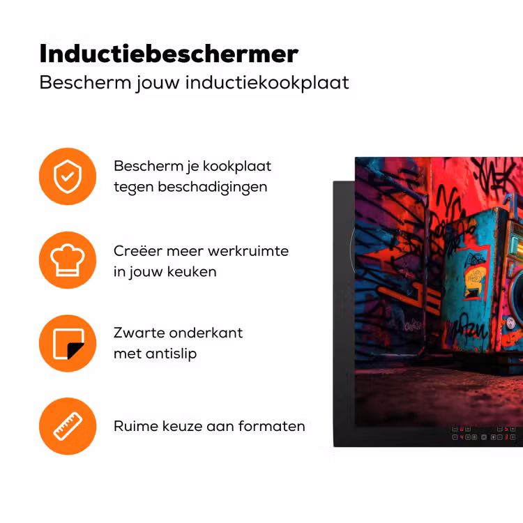 Boombox - Rood - Graffiti - Neon Inductie beschermer vinyl 3mm klein -zzzzzzz-td-ups