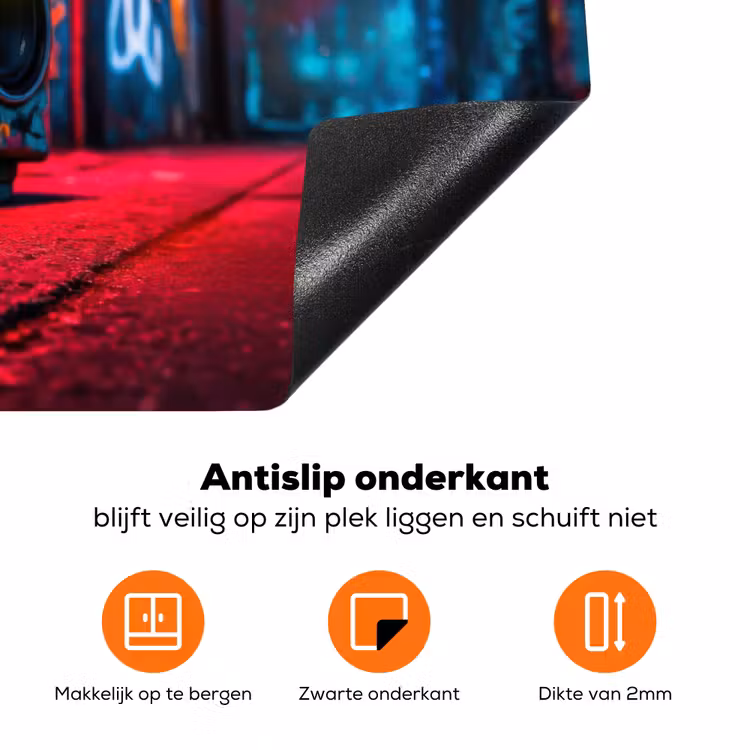 Boombox - Rood - Graffiti - Neon Inductie beschermer vinyl 3mm klein -zzzzzzz-td-onderkant