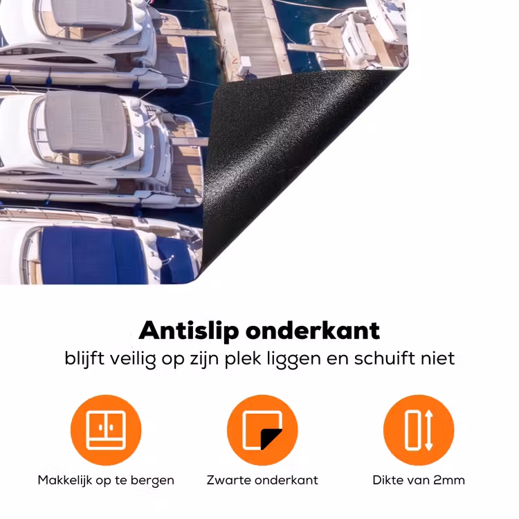 Boot - Jachthaven - Water - Zomer - Blauw Inductie beschermer vinyl 3mm klein -zzzzzzz-td-onderkant
