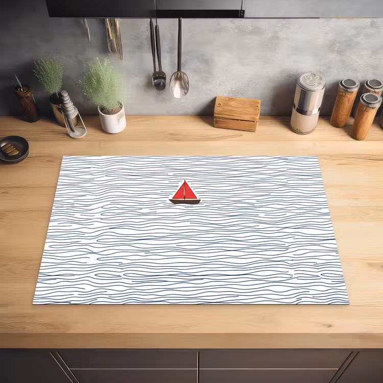 Boot - Water - Rood - Illustratie - Minimalistisch Inductie beschermer vinyl 3mm klein -sfeer5
