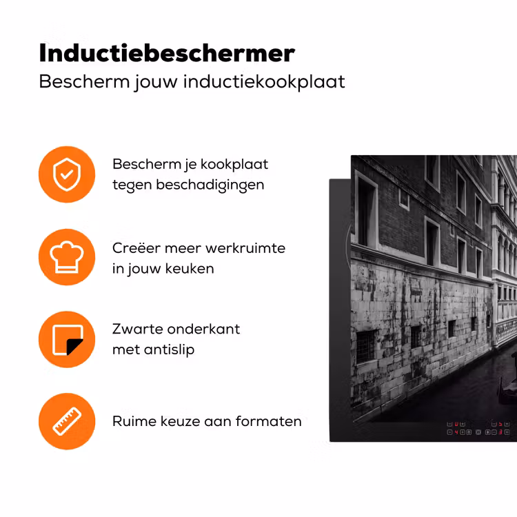 Boot - Waterweg - Stad - Zwart-wit - Architectuur Inductie beschermer vinyl 3mm klein -zzzzzzz-td-ups