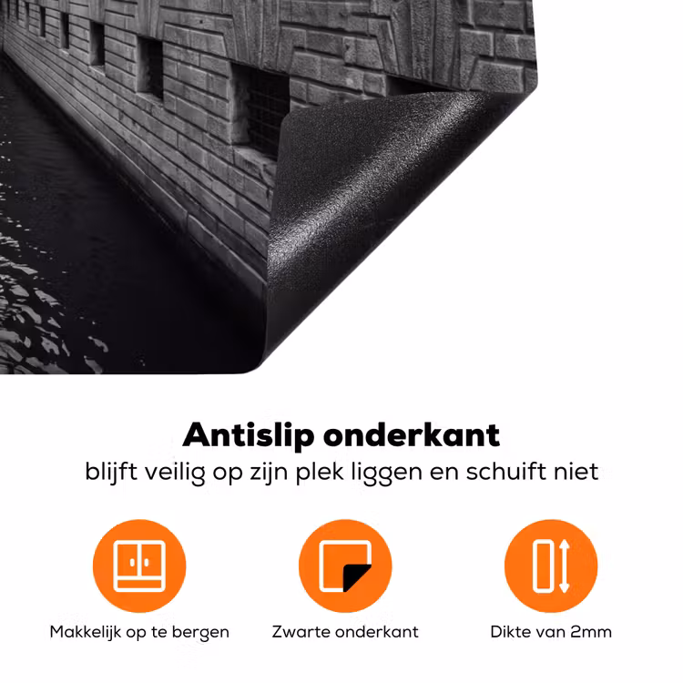 Boot - Waterweg - Stad - Zwart-wit - Architectuur Inductie beschermer vinyl 3mm klein -zzzzzzz-td-onderkant